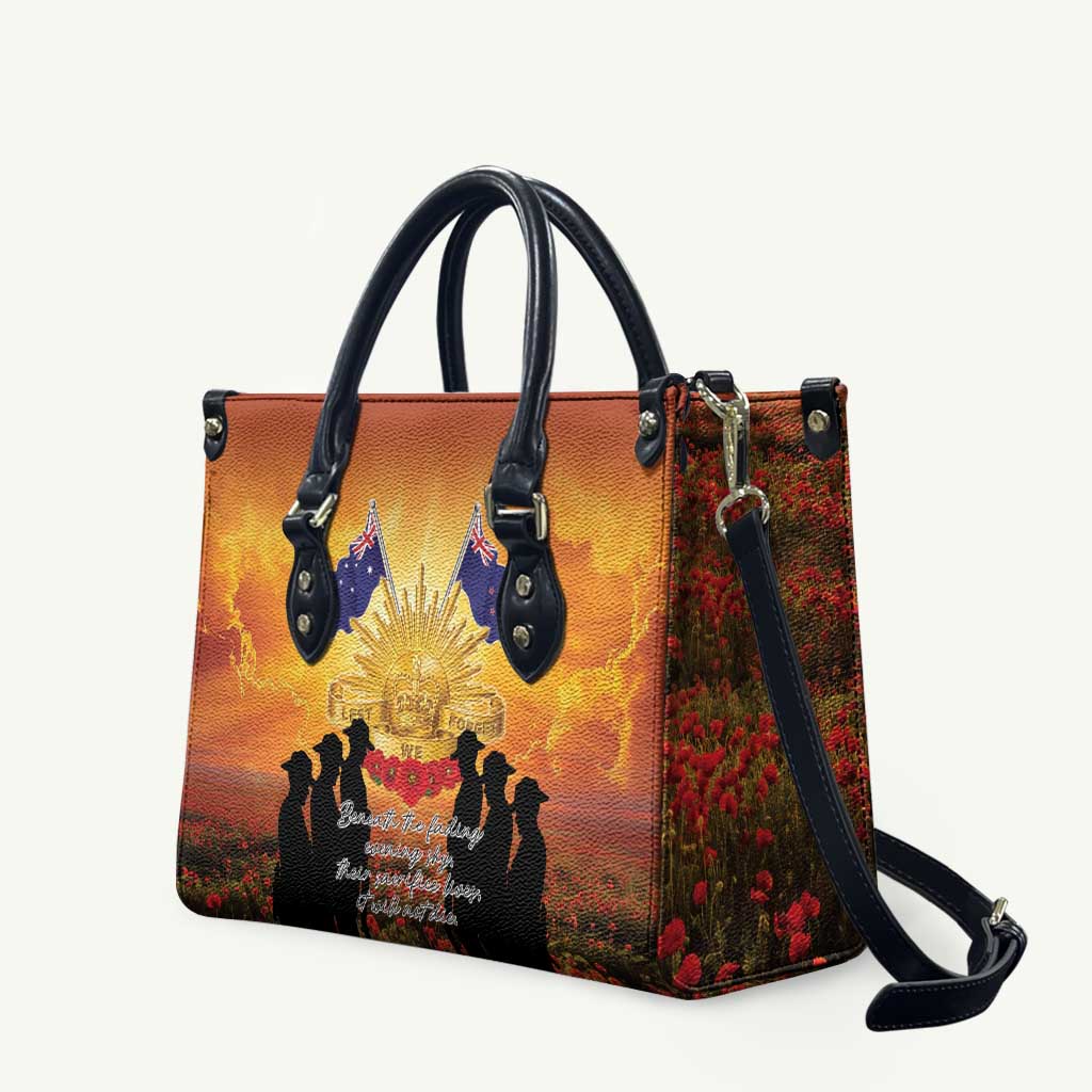 ANZAC Day Leather Bag Remembrance Tribute Soldiers And Poppy Field