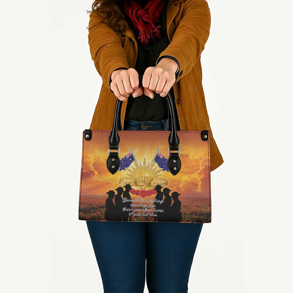 ANZAC Day Leather Bag Remembrance Tribute Soldiers And Poppy Field