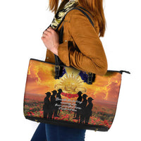 ANZAC Day Leather Tote Bag Remembrance Tribute Soldiers And Poppy Field