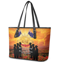 ANZAC Day Leather Tote Bag Remembrance Tribute Soldiers And Poppy Field