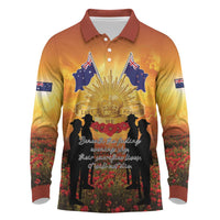 ANZAC Day Long Sleeve Polo Shirt Remembrance Tribute Soldiers And Poppy Field