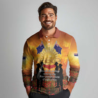 ANZAC Day Long Sleeve Polo Shirt Remembrance Tribute Soldiers And Poppy Field