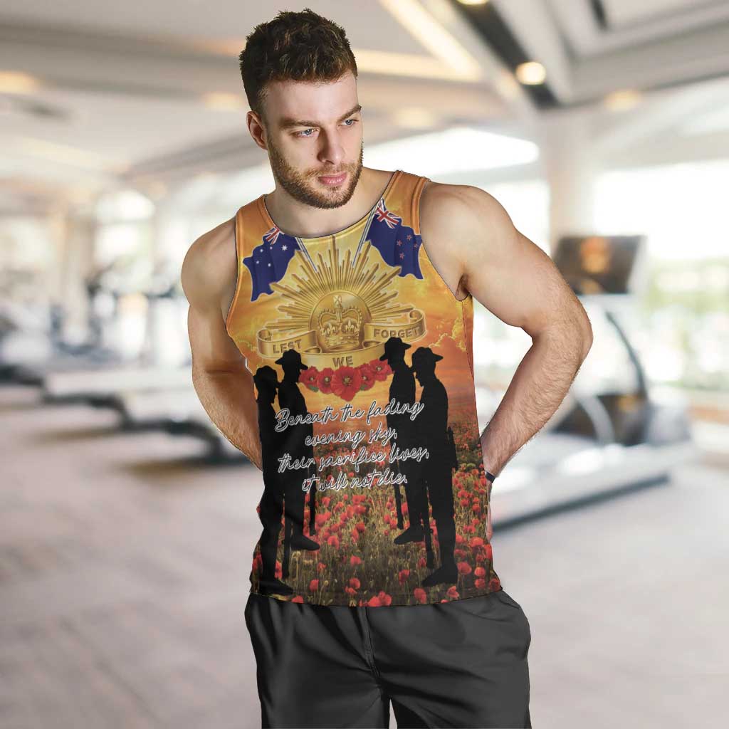 ANZAC Day Men Tank Top Remembrance Tribute Soldiers And Poppy Field