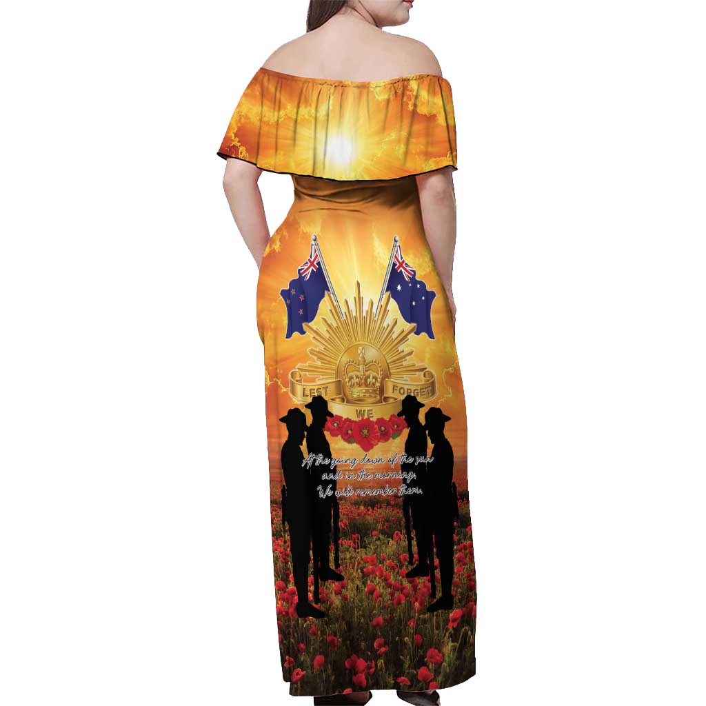 ANZAC Day Off Shoulder Maxi Dress Remembrance Tribute Soldiers And Poppy Field