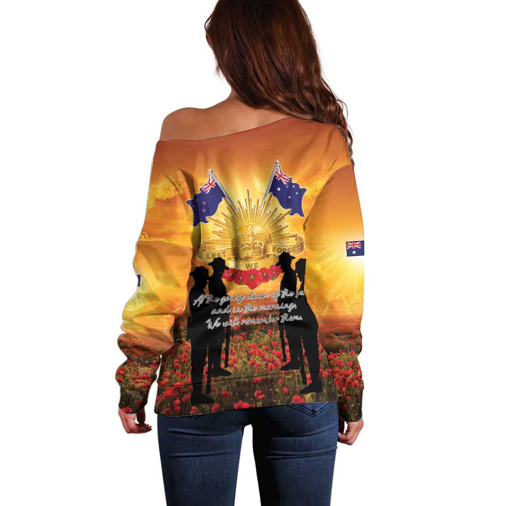 ANZAC Day Off Shoulder Sweater Remembrance Tribute Soldiers And Poppy Field