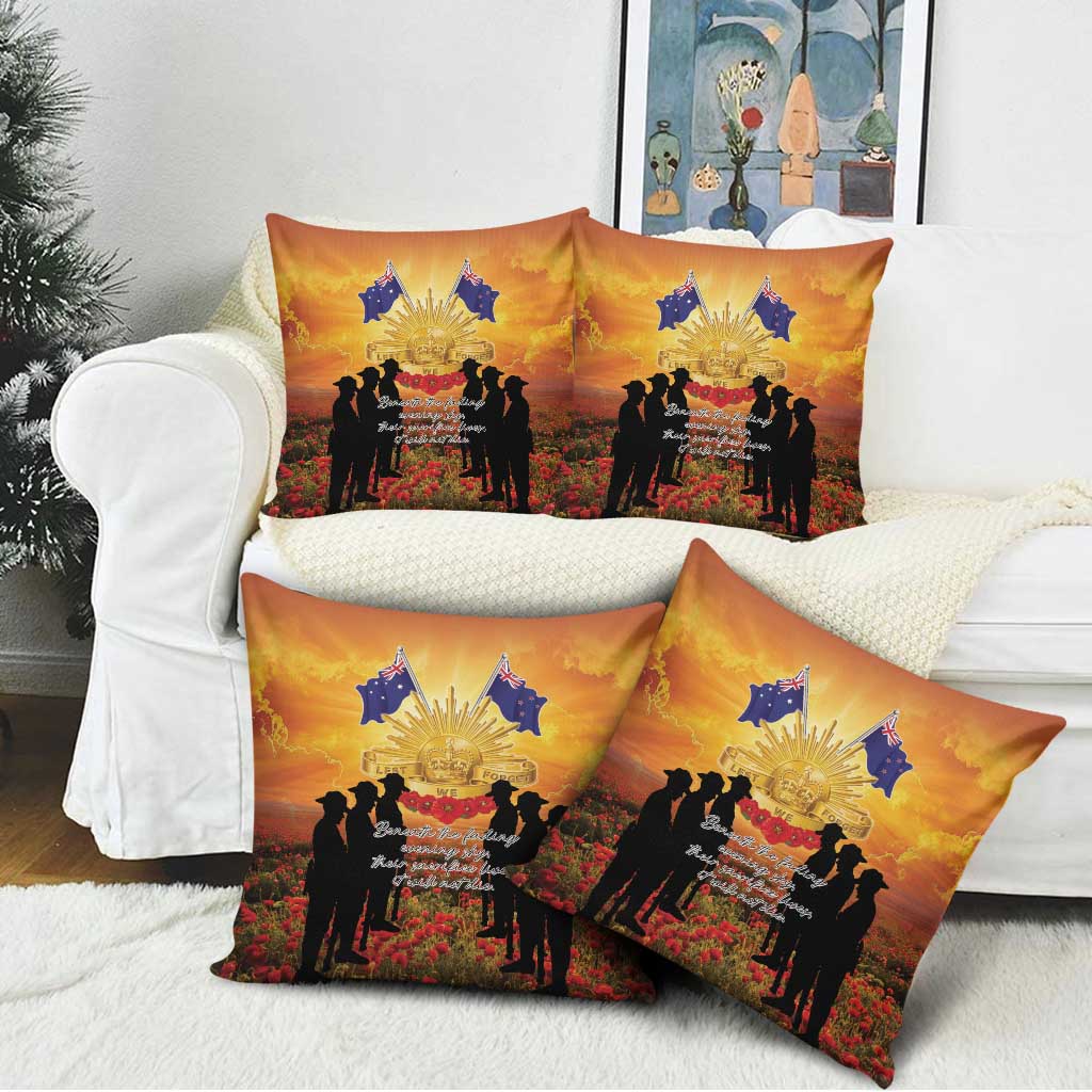 ANZAC Day Pillow Cover Remembrance Tribute Soldiers And Poppy Field