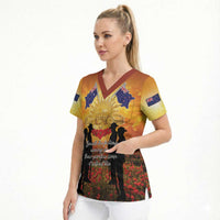 ANZAC Day Scrub Top Remembrance Tribute Soldiers And Poppy Field