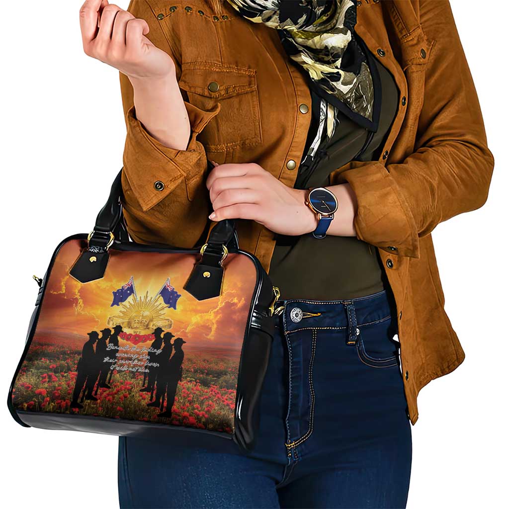 ANZAC Day Shoulder Handbag Remembrance Tribute Soldiers And Poppy Field