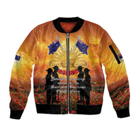 ANZAC Day Sleeve Zip Bomber Jacket Remembrance Tribute Soldiers And Poppy Field