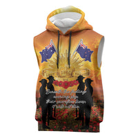 ANZAC Day Sleeveless Hoodie Remembrance Tribute Soldiers And Poppy Field LT05 Orange - Polynesian Pride