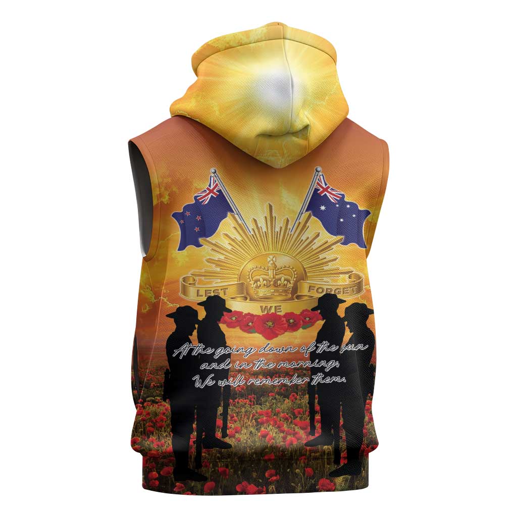 ANZAC Day Sleeveless Hoodie Remembrance Tribute Soldiers And Poppy Field LT05 - Polynesian Pride