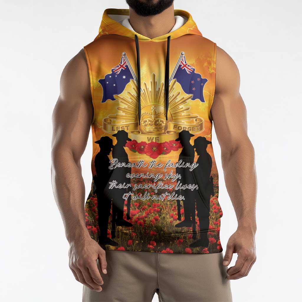 ANZAC Day Sleeveless Hoodie Remembrance Tribute Soldiers And Poppy Field LT05 - Polynesian Pride