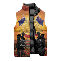 ANZAC Day Sleeveless Puffer Jacket Remembrance Tribute Soldiers And Poppy Field