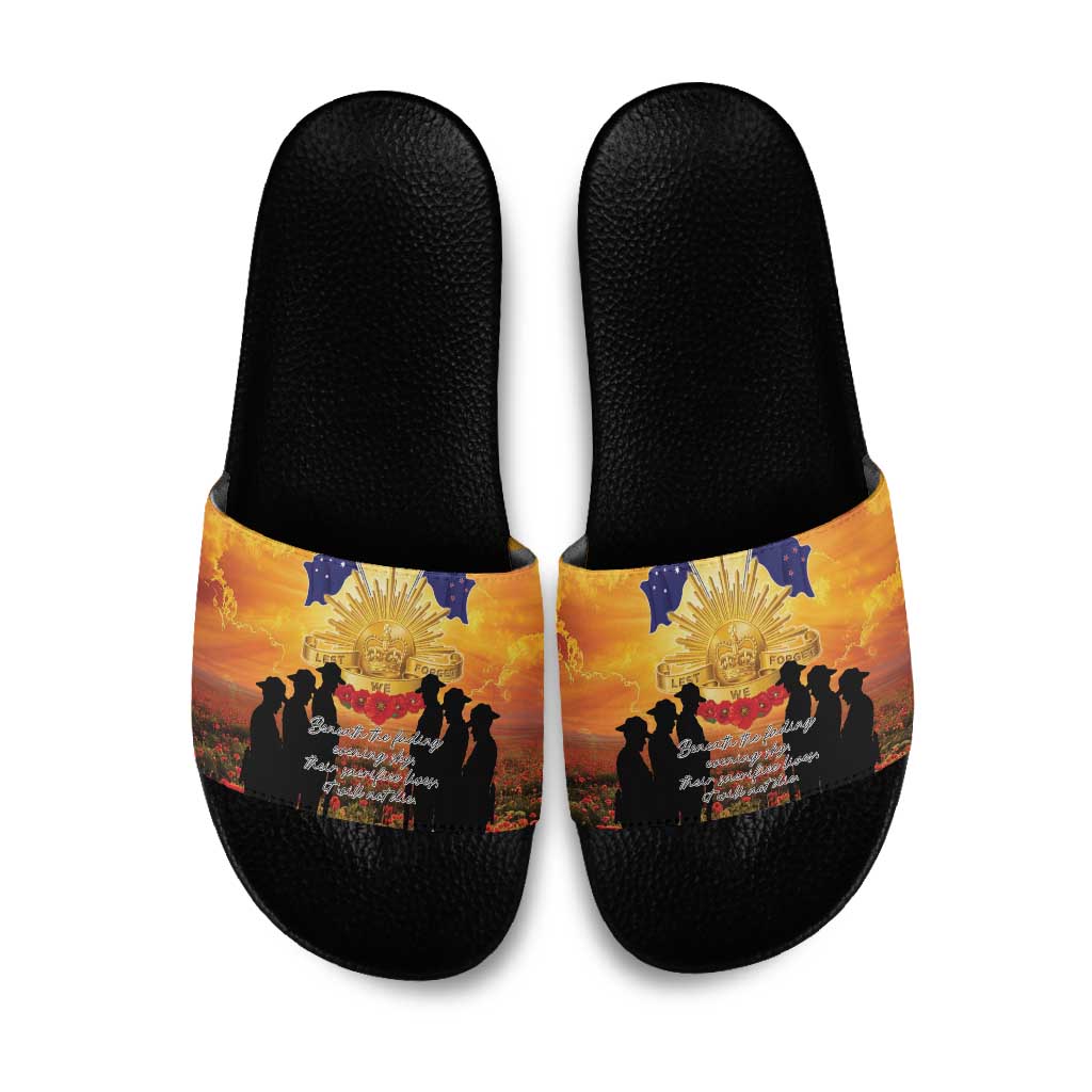 ANZAC Day Slide Sandals Remembrance Tribute Soldiers And Poppy Field