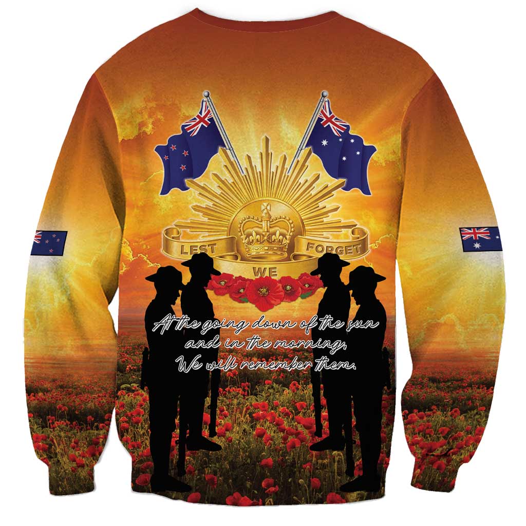ANZAC Day Sweatshirt Remembrance Tribute Soldiers And Poppy Field