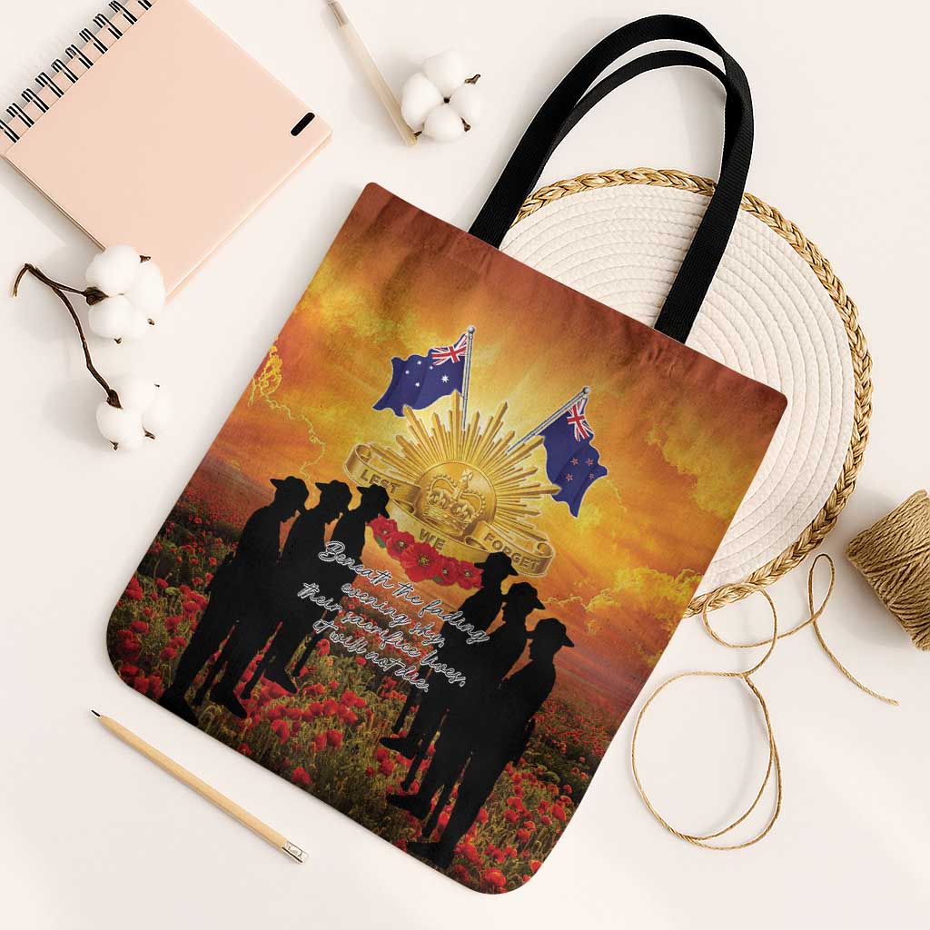 ANZAC Day Tote Bag Remembrance Tribute Soldiers And Poppy Field