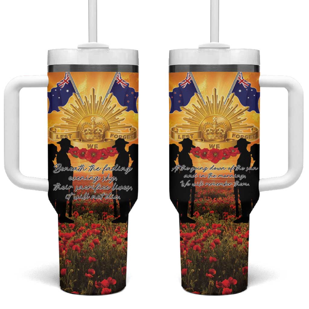 ANZAC Day Tumbler With Handle Remembrance Tribute Soldiers And Poppy Field