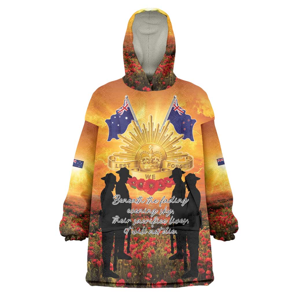 ANZAC Day Wearable Blanket Hoodie Remembrance Tribute Soldiers And Poppy Field