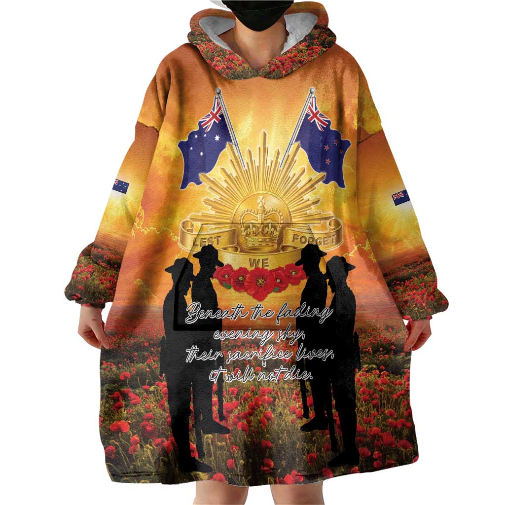 ANZAC Day Wearable Blanket Hoodie Remembrance Tribute Soldiers And Poppy Field