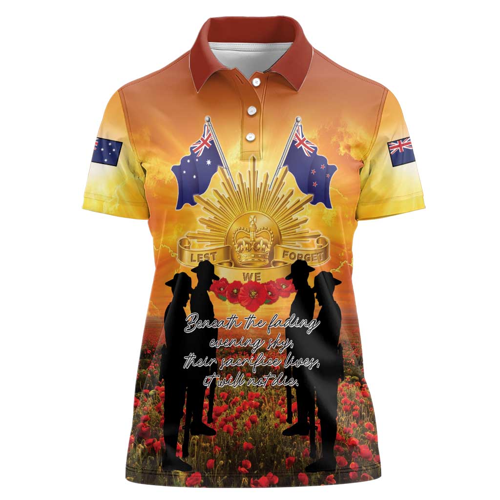 ANZAC Day Women Polo Shirt Remembrance Tribute Soldiers And Poppy Field