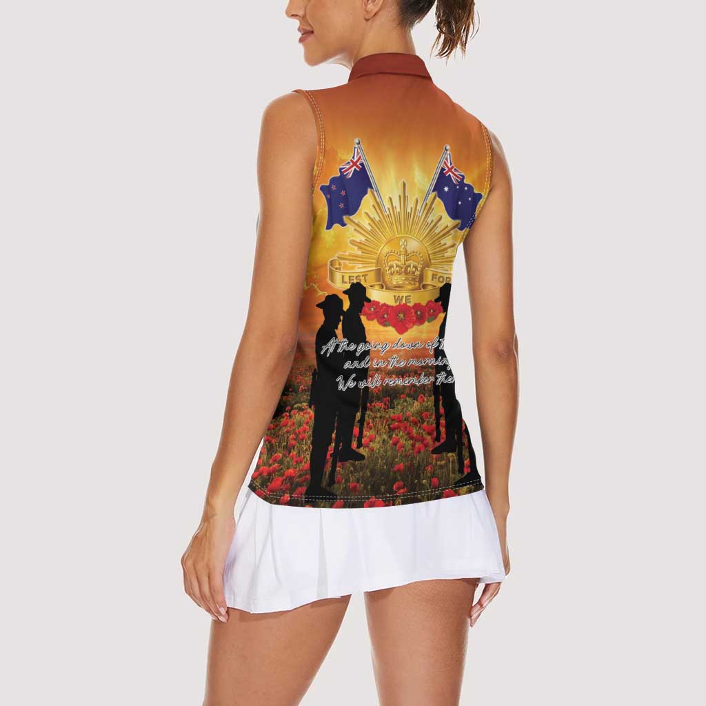 ANZAC Day Women Sleeveless Polo Shirt Remembrance Tribute Soldiers And Poppy Field LT05 - Polynesian Pride