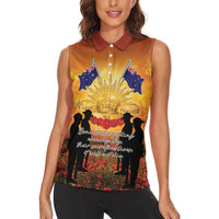 ANZAC Day Women Sleeveless Polo Shirt Remembrance Tribute Soldiers And Poppy Field LT05 - Polynesian Pride