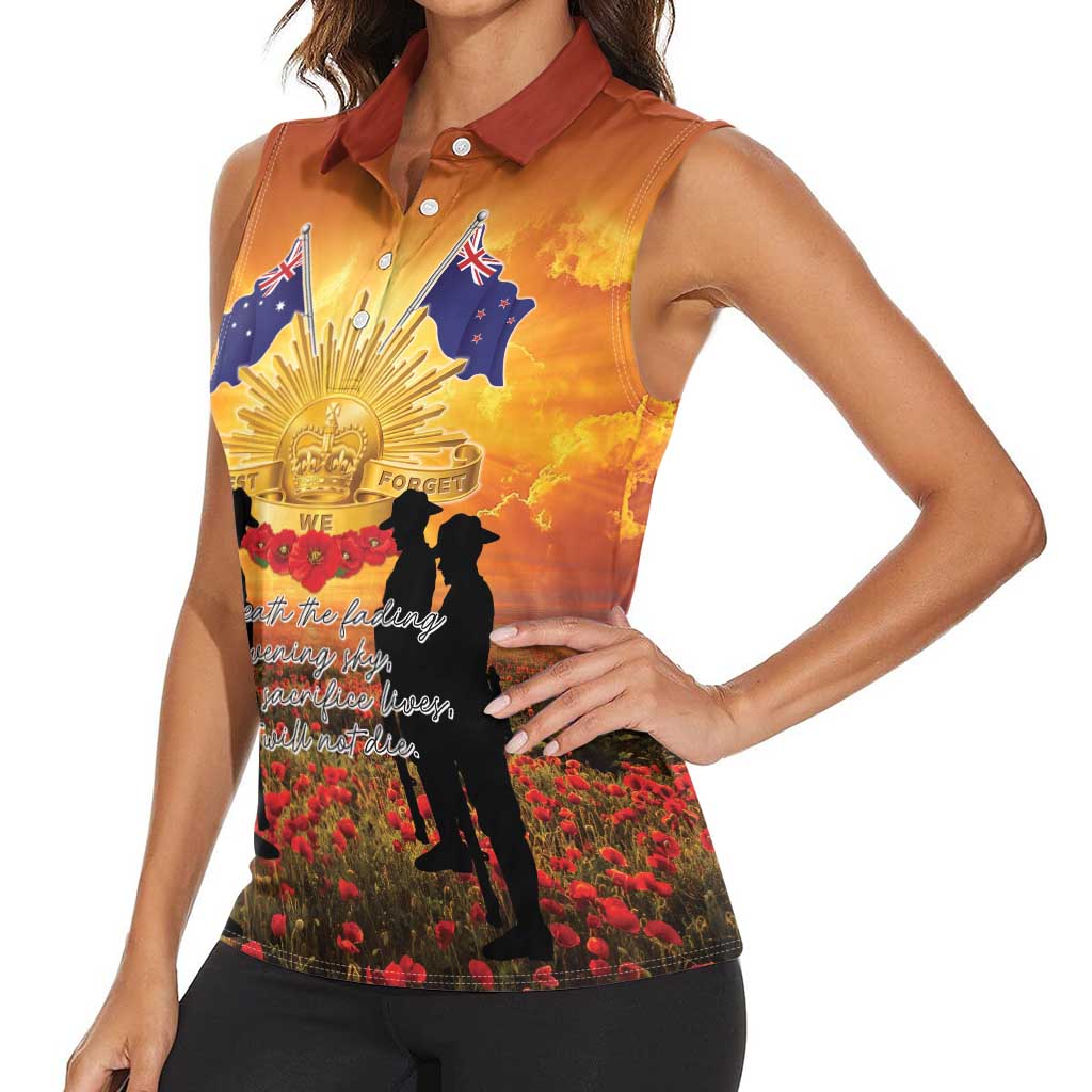 ANZAC Day Women Sleeveless Polo Shirt Remembrance Tribute Soldiers And Poppy Field LT05 - Polynesian Pride