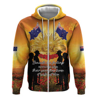 ANZAC Day Zip Hoodie Remembrance Tribute Soldiers And Poppy Field