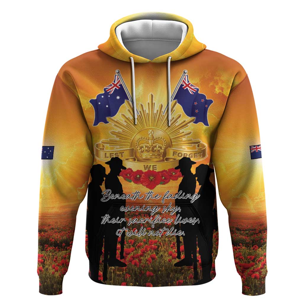 ANZAC Day Zip Hoodie Remembrance Tribute Soldiers And Poppy Field