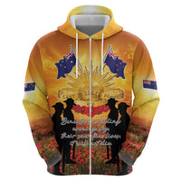 ANZAC Day Zip Hoodie Remembrance Tribute Soldiers And Poppy Field