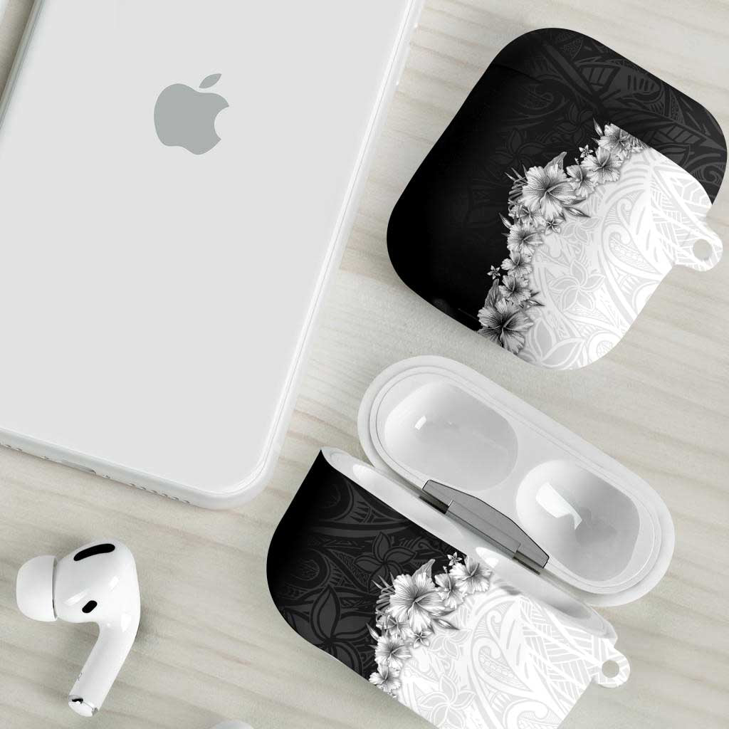 Hawaii Hibiscus Flowers AirPods Case Grayscale Polynesian Pattern