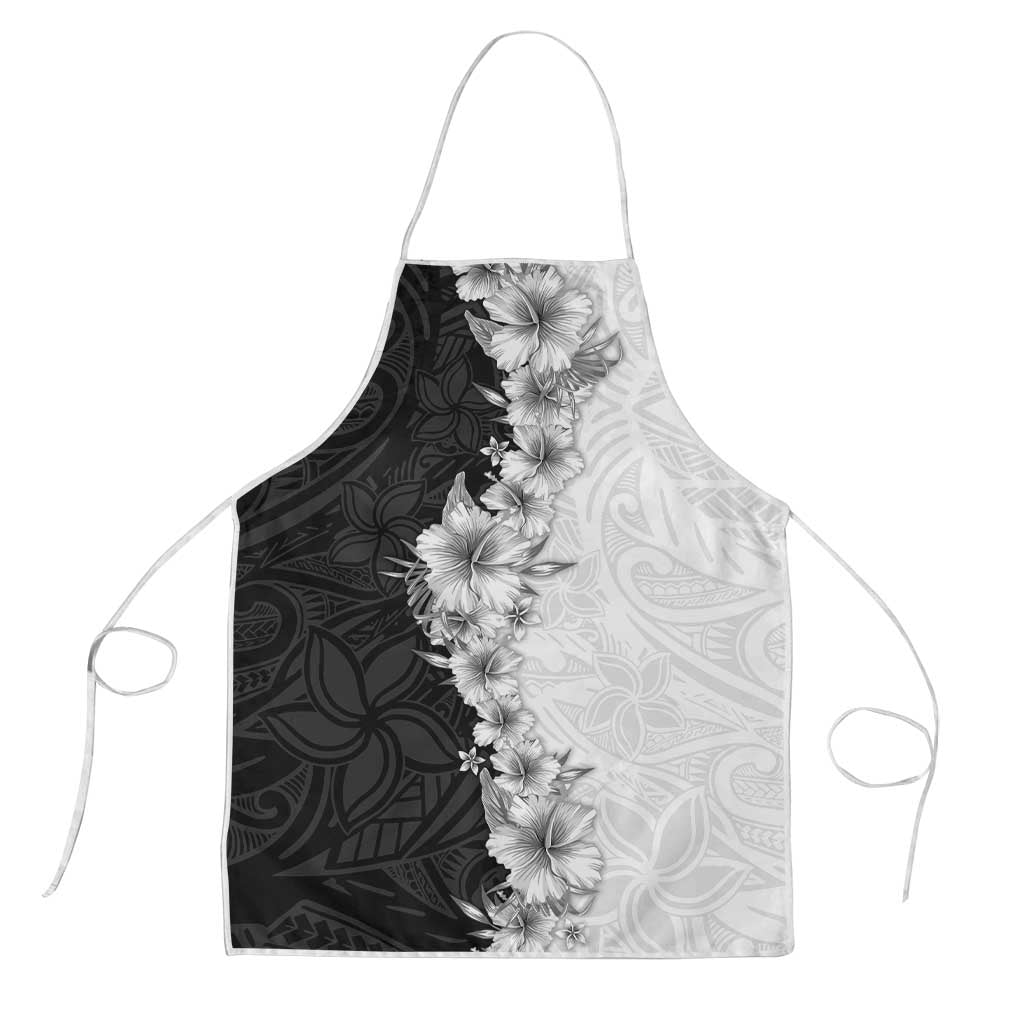 Hawaii Hibiscus Flowers Apron Grayscale Polynesian Pattern