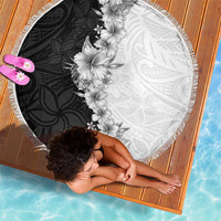 Hawaii Hibiscus Flowers Beach Blanket Grayscale Polynesian Pattern