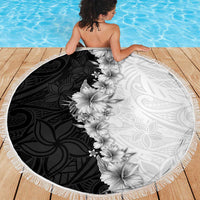 Hawaii Hibiscus Flowers Beach Blanket Grayscale Polynesian Pattern
