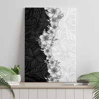 Hawaii Hibiscus Flowers Canvas Wall Art Grayscale Polynesian Pattern