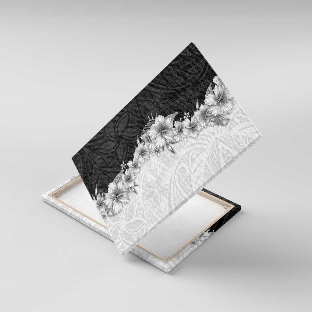 Hawaii Hibiscus Flowers Canvas Wall Art Grayscale Polynesian Pattern
