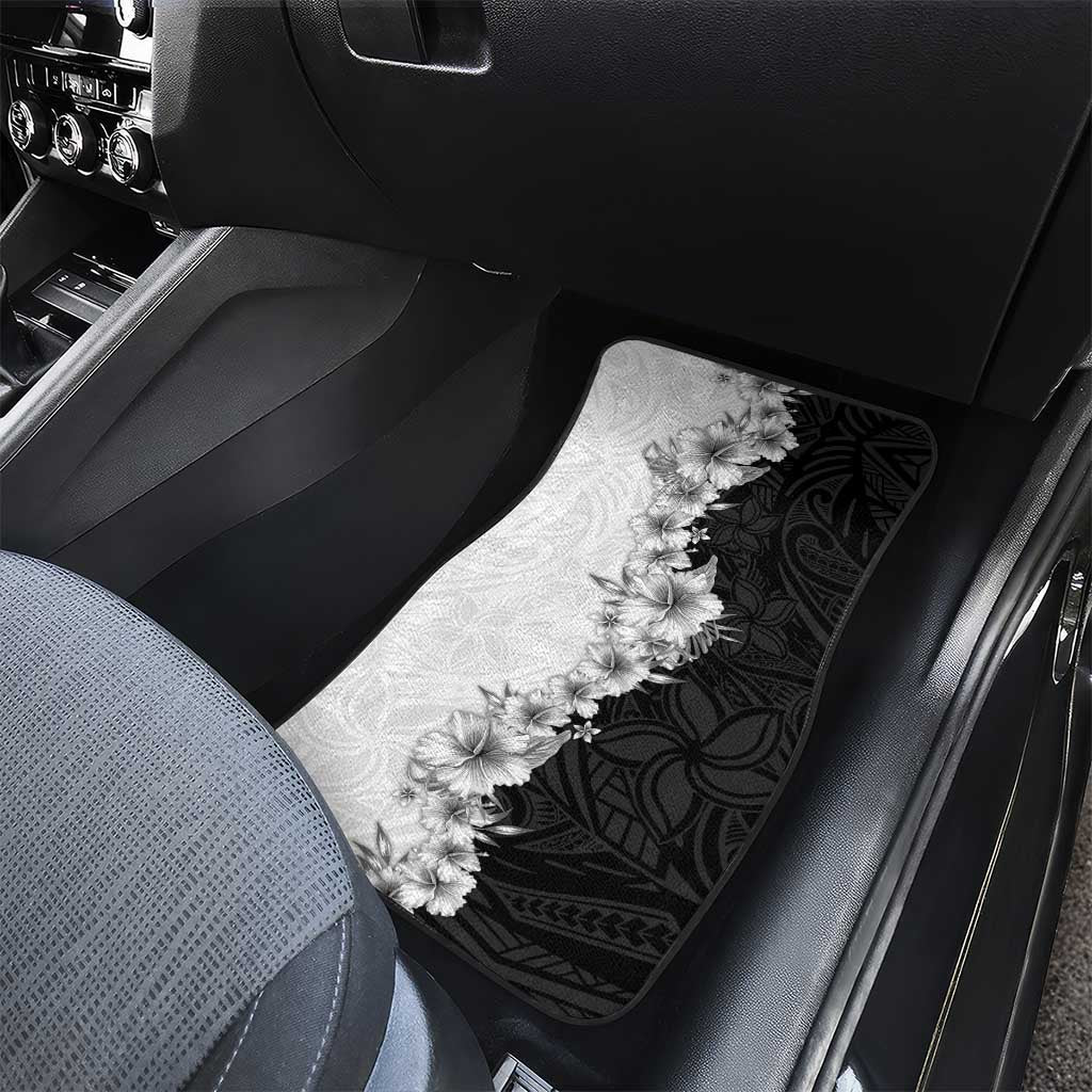 Hawaii Hibiscus Flowers Car Mats Grayscale Polynesian Pattern