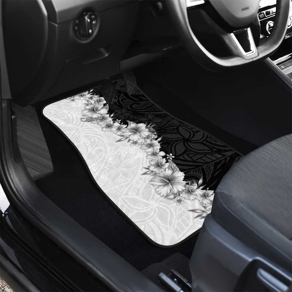 Hawaii Hibiscus Flowers Car Mats Grayscale Polynesian Pattern