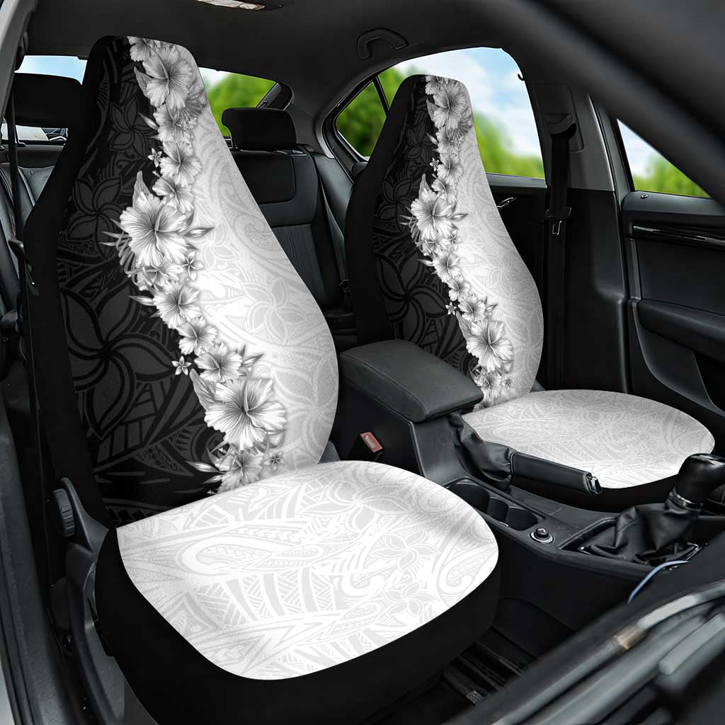 Hawaii Hibiscus Flowers Car Seat Cover Grayscale Polynesian Pattern