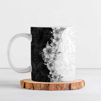 Hawaii Hibiscus Flowers Ceramic Mug Grayscale Polynesian Pattern