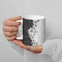 Hawaii Hibiscus Flowers Ceramic Mug Grayscale Polynesian Pattern