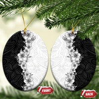 Hawaii Hibiscus Flowers Ceramic Ornament Grayscale Polynesian Pattern LT05 Oval Black - Polynesian Pride