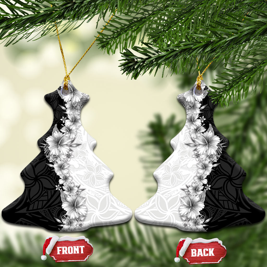 Hawaii Hibiscus Flowers Ceramic Ornament Grayscale Polynesian Pattern LT05 Christmas Tree Black - Polynesian Pride