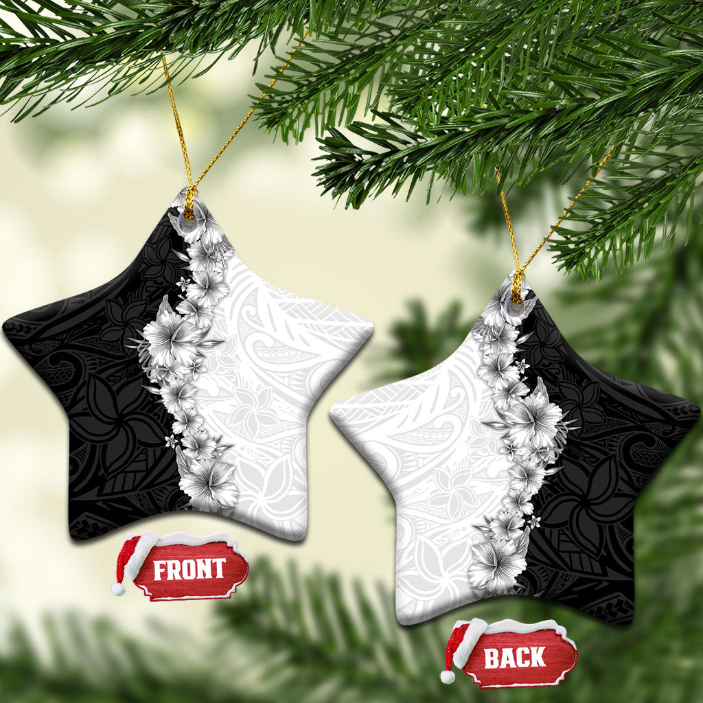 Hawaii Hibiscus Flowers Ceramic Ornament Grayscale Polynesian Pattern LT05 Star Black - Polynesian Pride