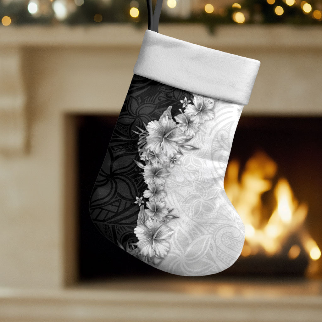 Hawaii Hibiscus Flowers Christmas Stocking Grayscale Polynesian Pattern LT05 Set of 2 Black - Polynesian Pride