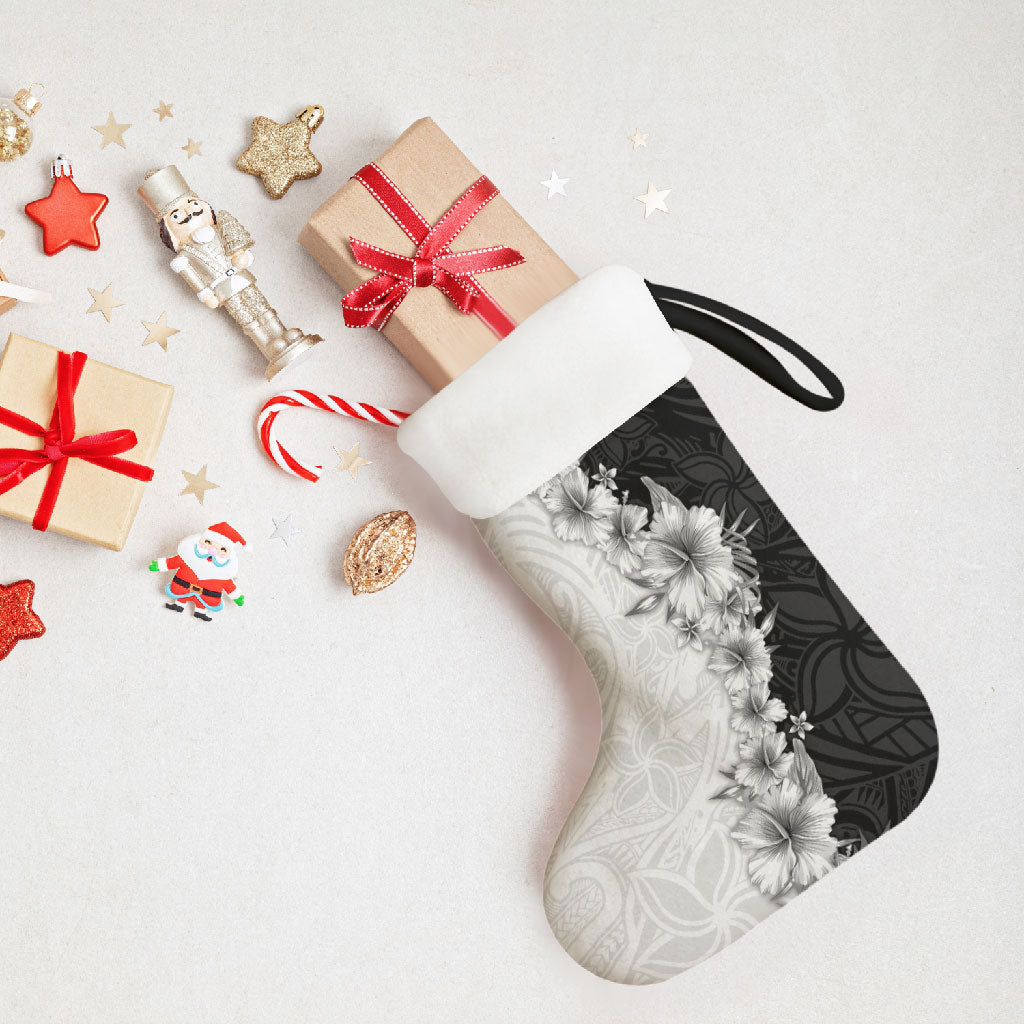 Hawaii Hibiscus Flowers Christmas Stocking Grayscale Polynesian Pattern LT05 - Polynesian Pride