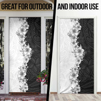 Hawaii Hibiscus Flowers Door Cover Grayscale Polynesian Pattern