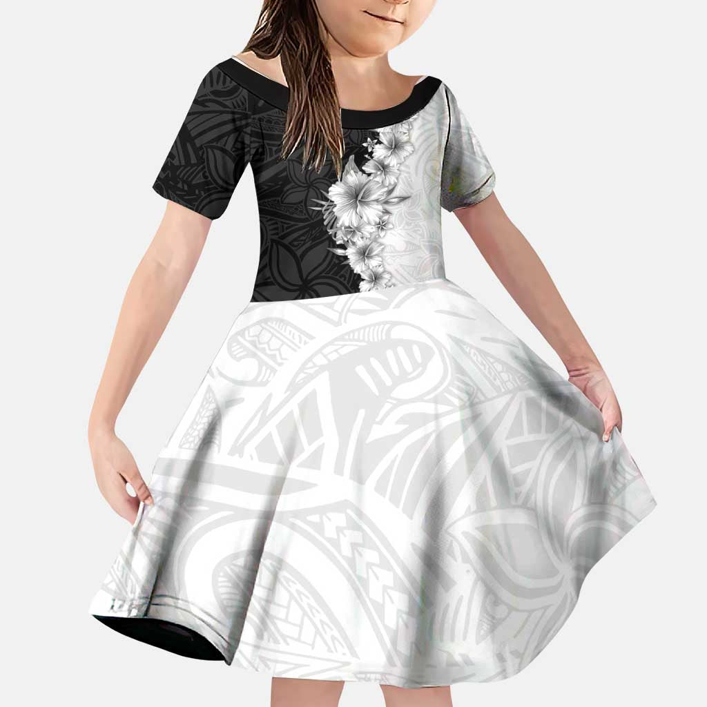 Hawaii Hibiscus Flowers Family Matching Mermaid Dress and Hawaiian Shirt Grayscale Polynesian Pattern