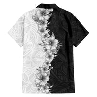 Hawaii Hibiscus Flowers Family Matching Puletasi and Hawaiian Shirt Grayscale Polynesian Pattern