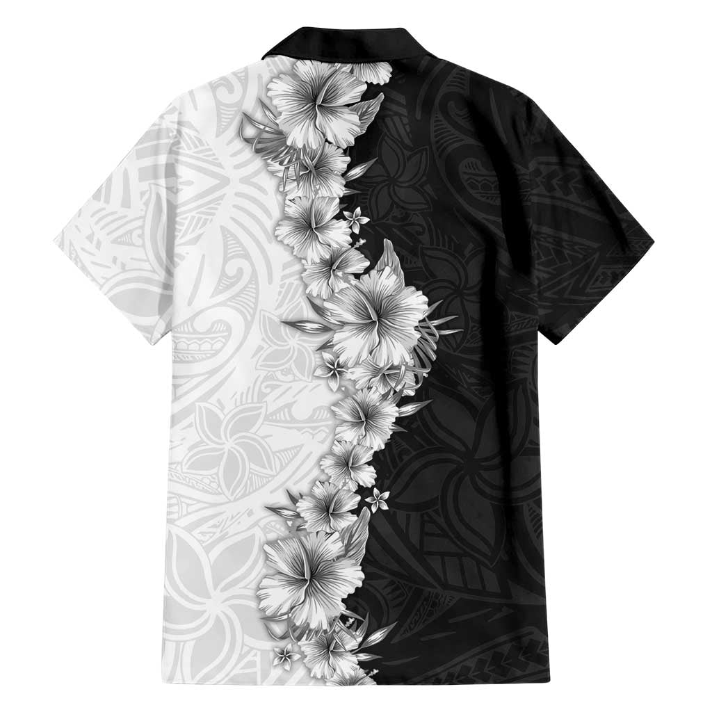 Hawaii Hibiscus Flowers Family Matching Summer Maxi Dress and Hawaiian Shirt Grayscale Polynesian Pattern